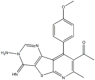 1-[3-amino-4-imino-9-(4-methoxyphenyl)-7-methyl-3,4-dihydropyrido[3',2':4,5]thieno[3,2-d]pyrimidin-8-yl]ethanone 구조식 이미지