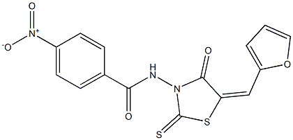 N-[5-(2-furylmethylene)-4-oxo-2-thioxo-1,3-thiazolidin-3-yl]-4-nitrobenzamide 구조식 이미지