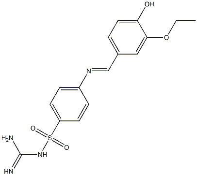 {[amino(imino)methyl]amino}(4-{[(E)-(3-ethoxy-4-hydroxyphenyl)methylidene]amino}phenyl)dioxo-lambda~6~-sulfane 구조식 이미지