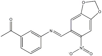 1-(3-{[(E)-(6-nitro-1,3-benzodioxol-5-yl)methylidene]amino}phenyl)-1-ethanone Structure