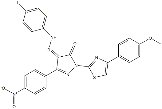 1-[4-(4-methoxyphenyl)-1,3-thiazol-2-yl]-3-(4-nitrophenyl)-1H-pyrazole-4,5-dione 4-[N-(4-iodophenyl)hydrazone] Structure