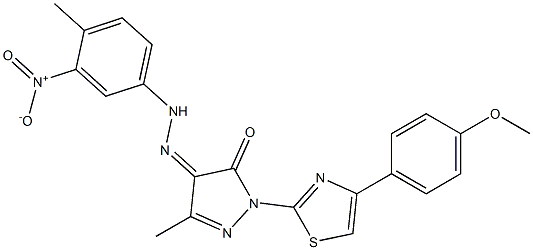1-[4-(4-methoxyphenyl)-1,3-thiazol-2-yl]-3-methyl-1H-pyrazole-4,5-dione 4-[N-(4-methyl-3-nitrophenyl)hydrazone] 구조식 이미지