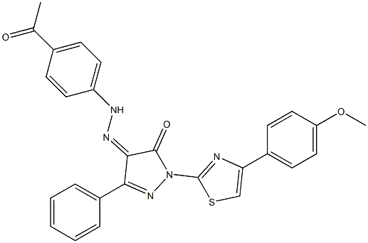 1-[4-(4-methoxyphenyl)-1,3-thiazol-2-yl]-3-phenyl-1H-pyrazole-4,5-dione 4-[N-(4-acetylphenyl)hydrazone] Structure