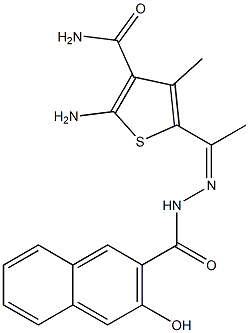 2-amino-5-{1-[(Z)-2-(3-hydroxy-2-naphthoyl)hydrazono]ethyl}-4-methyl-3-thiophenecarboxamide 구조식 이미지