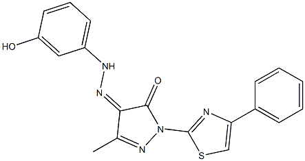 3-methyl-1-(4-phenyl-1,3-thiazol-2-yl)-1H-pyrazole-4,5-dione 4-[N-(3-hydroxyphenyl)hydrazone] 구조식 이미지