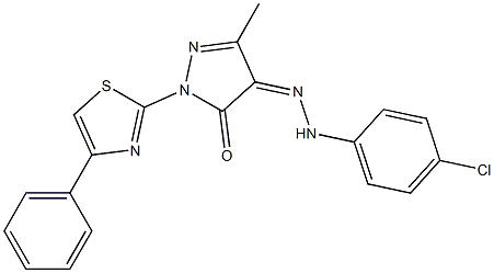 3-methyl-1-(4-phenyl-1,3-thiazol-2-yl)-1H-pyrazole-4,5-dione 4-[N-(4-chlorophenyl)hydrazone] 구조식 이미지
