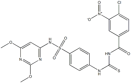 4-({[(4-chloro-3-nitrobenzoyl)amino]carbothioyl}amino)-N-(2,6-dimethoxy-4-pyrimidinyl)benzenesulfonamide 구조식 이미지