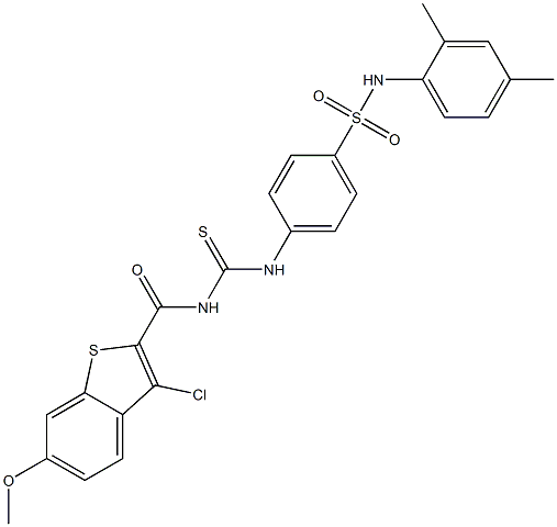4-[({[(3-chloro-6-methoxy-1-benzothiophen-2-yl)carbonyl]amino}carbothioyl)amino]-N-(2,4-dimethylphenyl)benzenesulfonamide Structure