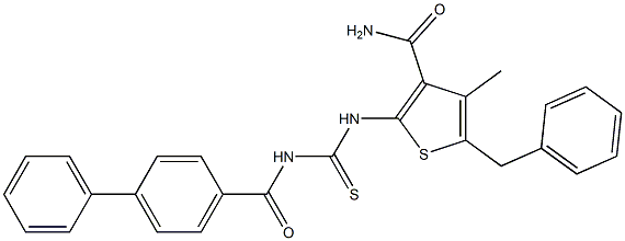 5-benzyl-2-({[([1,1'-biphenyl]-4-ylcarbonyl)amino]carbothioyl}amino)-4-methyl-3-thiophenecarboxamide 구조식 이미지