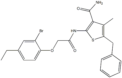 5-benzyl-2-{[2-(2-bromo-4-ethylphenoxy)acetyl]amino}-4-methyl-3-thiophenecarboxamide 구조식 이미지