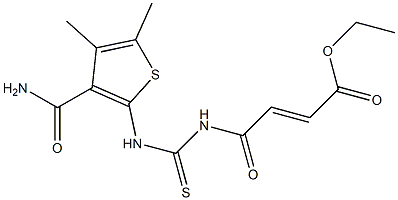 ethyl (E)-4-[({[3-(aminocarbonyl)-4,5-dimethyl-2-thienyl]amino}carbothioyl)amino]-4-oxo-2-butenoate Structure