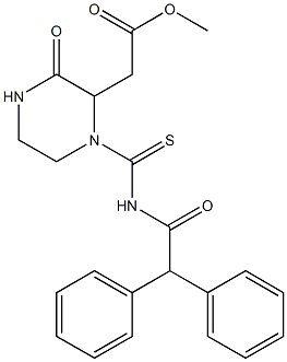 methyl 2-(1-{[(2,2-diphenylacetyl)amino]carbothioyl}-3-oxo-2-piperazinyl)acetate Structure