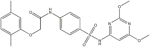 N-(4-{[(2,6-dimethoxy-4-pyrimidinyl)amino]sulfonyl}phenyl)-2-(2,5-dimethylphenoxy)acetamide 구조식 이미지