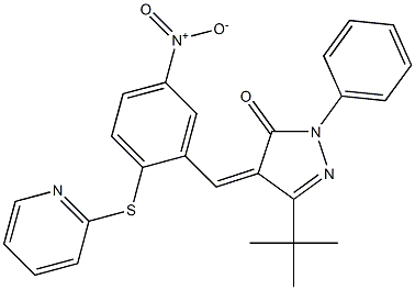 3-(tert-butyl)-4-{(Z)-[5-nitro-2-(2-pyridinylsulfanyl)phenyl]methylidene}-1-phenyl-1H-pyrazol-5-one 구조식 이미지