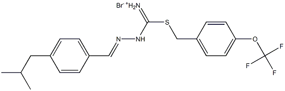 {2-[(E)-(4-isobutylphenyl)methylidene]hydrazino}{[4-(trifluoromethoxy)benzyl]sulfanyl}methaniminium bromide 구조식 이미지