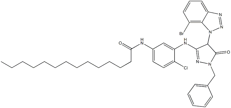 1-Benzyl-4-(7-bromo-1H-benzotriazol-1-yl)-3-[2-chloro-5-(tetradecanoylamino)anilino]-5(4H)-pyrazolone Structure