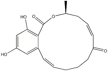 [3S,11E,(-)]-3,4,9,10-Tetrahydro-14,16-dihydroxy-3-methyl-1H-2-benzoxacyclotetradecin-1,7(8H)-dione Structure
