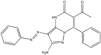 2-Amino-3-phenylazo-6-acetyl-7-phenylpyrazolo[1,5-a]pyrimidin-5(4H)-one 구조식 이미지