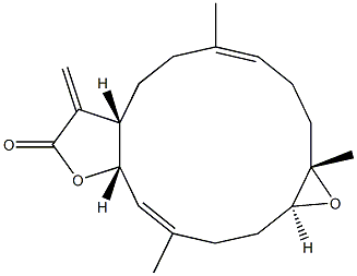 [3aS,6E,10S,11S,14E,15aS,(+)]-3a,4,5,8,9,10,11,12,13,15a-Decahydro-6,10,14-trimethyl-3-methylene-10,11-epoxycyclotetradeca[b]furan-2(3H)-one 구조식 이미지