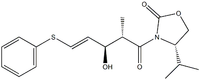 (4S)-4-Isopropyl-3-[(2S,3R)-3-hydroxy-2-methyl-5-phenylthio-4-pentenoyl]oxazolidin-2-one 구조식 이미지