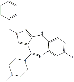 2-Benzyl-4-(4-methylpiperazin-1-yl)-7-fluoro-2,10-dihydropyrazolo[3,4-b][1,5]benzodiazepine Structure