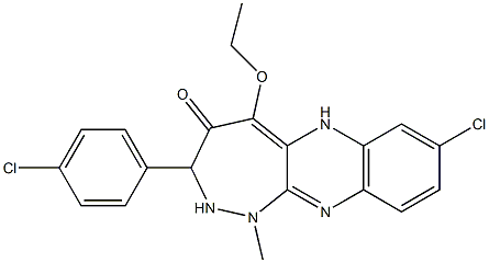 2-Chloro-8-(p-chlorophenyl)-10-ethoxy-6-methyl-6,7-dihydro-5,6,7,11-tetraaza-11H-cyclohepta[b]naphthalen-9(8H)-one 구조식 이미지