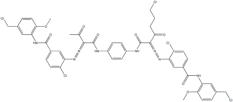 3,3'-[2-(2-Chloroethyl)-1,4-phenylenebis[iminocarbonyl(acetylmethylene)azo]]bis[N-[3-(chloromethyl)-6-methoxyphenyl]-4-chlorobenzamide] Structure