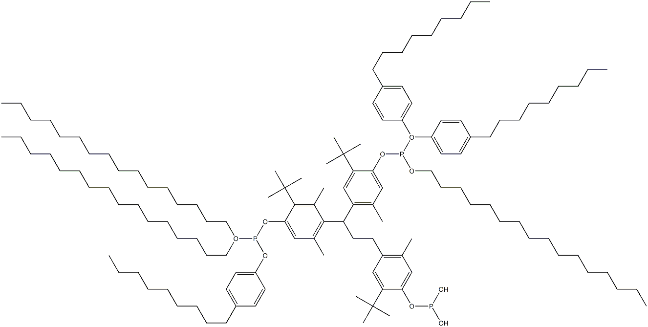 [3-Methyl-1,1,3-propanetriyltris(2-tert-butyl-5-methyl-4,1-phenyleneoxy)]tris(phosphonous acid)O,O',O'-trihexadecyl O,O'',O''-tris(4-nonylphenyl) ester Structure