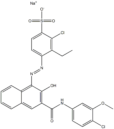 2-Chloro-3-ethyl-4-[[3-[[(4-chloro-3-methoxyphenyl)amino]carbonyl]-2-hydroxy-1-naphtyl]azo]benzenesulfonic acid sodium salt 구조식 이미지