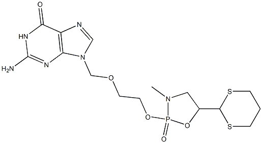 2-Amino-9-[[2-[[5-(1,3-dithian-2-yl)-3-methyl-1,3,2-oxazaphospholidine 2-oxide]-2-yloxy]ethoxy]methyl]-9H-purin-6(1H)-one 구조식 이미지