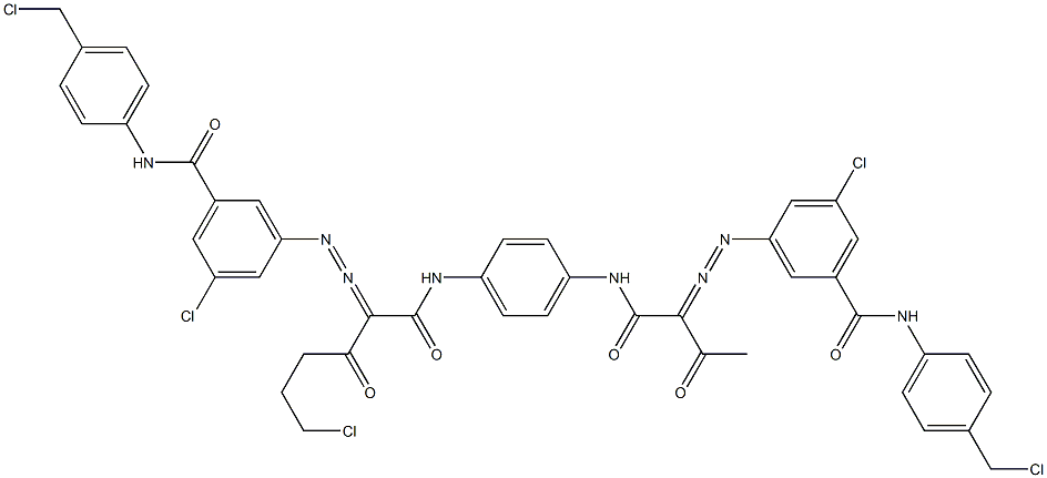 3,3'-[2-(2-Chloroethyl)-1,4-phenylenebis[iminocarbonyl(acetylmethylene)azo]]bis[N-[4-(chloromethyl)phenyl]-5-chlorobenzamide] 구조식 이미지