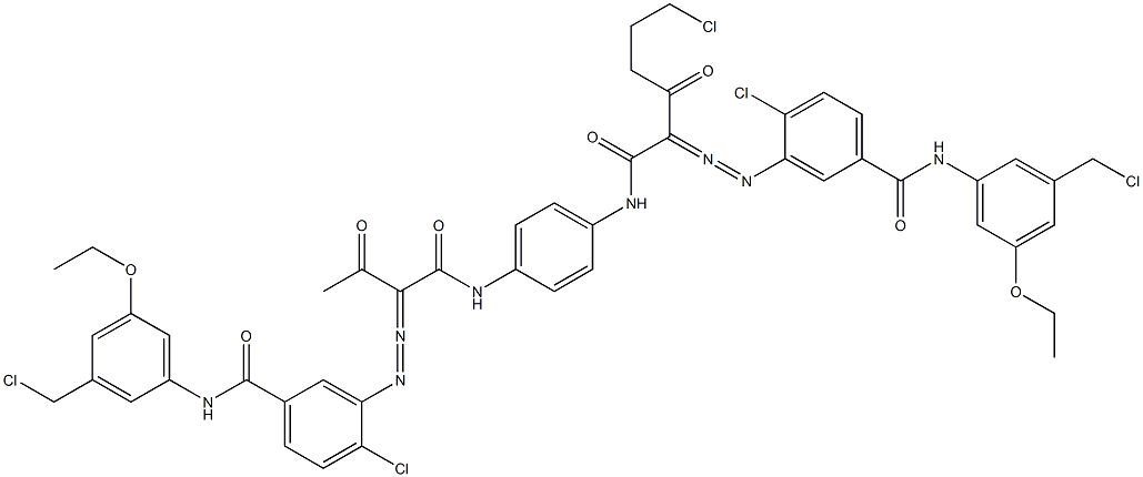 3,3'-[2-(2-Chloroethyl)-1,4-phenylenebis[iminocarbonyl(acetylmethylene)azo]]bis[N-[3-(chloromethyl)-5-ethoxyphenyl]-4-chlorobenzamide] 구조식 이미지