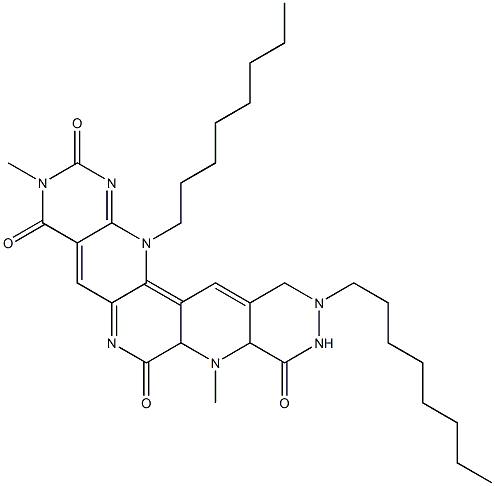 7a,8,10,11,12,14-Hexahydro-3,8-dimethyl-11,14-dioctyl-1,3,6,8,10,11,14-heptaazapentaphene-2,4,7,9(3H,8aH)-tetrone Structure