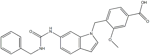 4-[6-[3-Benzylureido]-1H-indol-1-ylmethyl]-3-methoxybenzoic acid Structure