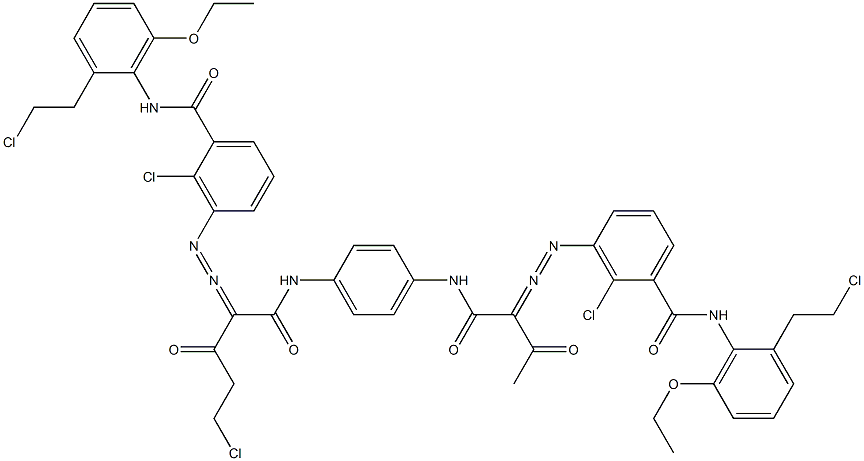 3,3'-[2-(Chloromethyl)-1,4-phenylenebis[iminocarbonyl(acetylmethylene)azo]]bis[N-[2-(2-chloroethyl)-6-ethoxyphenyl]-2-chlorobenzamide] 구조식 이미지