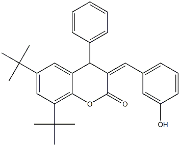 4-Phenyl-6,8-ditert-butyl-3,4-dihydro-3-(m-hydroxybenzylidene)-2H-1-benzopyran-2-one 구조식 이미지