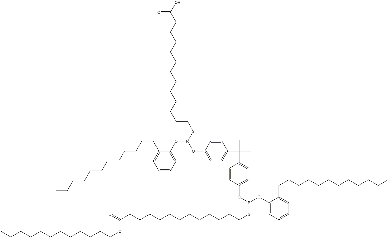 13,13'-[[Isopropylidenebis(4,1-phenyleneoxy)]bis[[(2-dodecylphenyl)oxy]phosphinediylthio]]bis(tridecanoic acid dodecyl) ester Structure