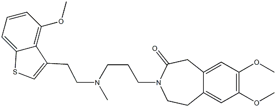 2,3-Dihydro-7,8-dimethoxy-3-[3-[N-[2-(4-methoxy-1-benzothiophen-3-yl)ethyl]-N-methylamino]propyl]-1H-3-benzazepin-4(5H)-one 구조식 이미지