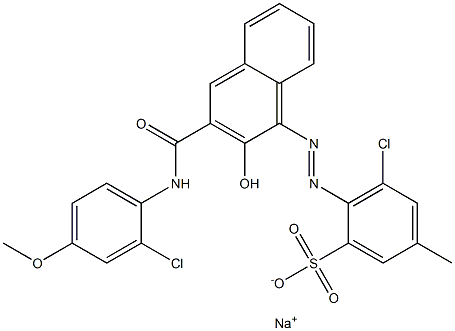 3-Chloro-5-methyl-2-[[3-[[(2-chloro-4-methoxyphenyl)amino]carbonyl]-2-hydroxy-1-naphtyl]azo]benzenesulfonic acid sodium salt 구조식 이미지