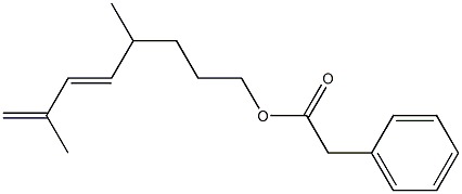 Phenylacetic acid 4,7-dimethyl-5,7-octadienyl ester Structure