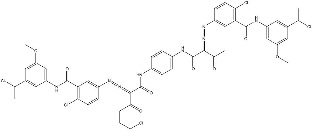 3,3'-[2-(2-Chloroethyl)-1,4-phenylenebis[iminocarbonyl(acetylmethylene)azo]]bis[N-[3-(1-chloroethyl)-5-methoxyphenyl]-6-chlorobenzamide] 구조식 이미지