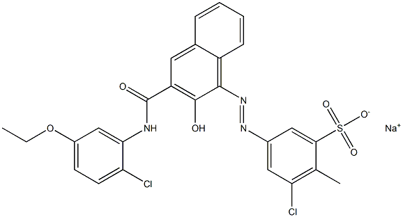 3-Chloro-2-methyl-5-[[3-[[(2-chloro-5-ethoxyphenyl)amino]carbonyl]-2-hydroxy-1-naphtyl]azo]benzenesulfonic acid sodium salt 구조식 이미지