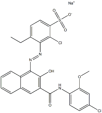 2-Chloro-4-ethyl-3-[[3-[[(4-chloro-2-methoxyphenyl)amino]carbonyl]-2-hydroxy-1-naphtyl]azo]benzenesulfonic acid sodium salt 구조식 이미지