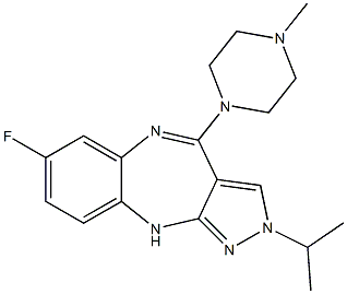 2-Isopropyl-4-(4-methylpiperazin-1-yl)-7-fluoro-2,10-dihydropyrazolo[3,4-b][1,5]benzodiazepine 구조식 이미지