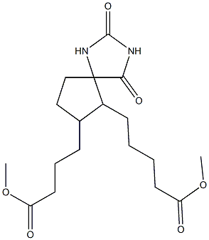 5-[2,4-Dioxo-7-[3-(methoxycarbonyl)propyl]-1,3-diazaspiro[4.4]nonan-6-yl]pentanoic acid methyl ester 구조식 이미지