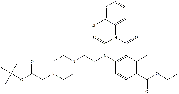 1,2,3,4-Tetrahydro-3-(2-chlorophenyl)-1-[2-(4-tert-butoxycarbonylmethyl-1-piperazinyl)ethyl]-5,7-dimethyl-2,4-dioxoquinazoline-6-carboxylic acid ethyl ester Structure