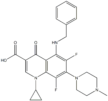 1-Cyclopropyl-6,8-difluoro-1,4-dihydro-5-benzylamino-7-(4-methyl-1-piperazinyl)-4-oxoquinoline-3-carboxylic acid 구조식 이미지