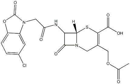 7-[[[(2,3-Dihydro-2-oxo-5-chlorobenzoxazol)-3-yl]acetyl]amino]-3-(acetyloxymethyl)cepham-3-ene-4-carboxylic acid 구조식 이미지
