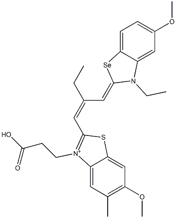 3-(2-Carboxyethyl)-2-[2-[(3-ethyl-5-methoxy-3H-benzoselenazol-2-ylidene)methyl]-1-butenyl]-6-methoxy-5-methylbenzothiazolium 구조식 이미지