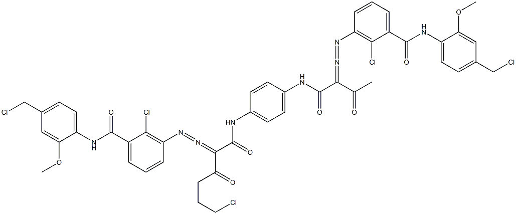 3,3'-[2-(2-Chloroethyl)-1,4-phenylenebis[iminocarbonyl(acetylmethylene)azo]]bis[N-[4-(chloromethyl)-2-methoxyphenyl]-2-chlorobenzamide] Structure